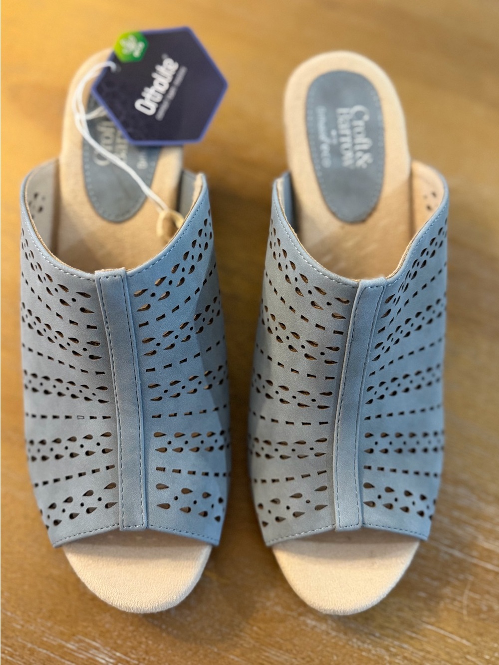 Croft & Barrow Bergamot 2 Blue Laser Cut Wedge Sandals Ortholite Eco Women’s 8 - Picture 2 of 7